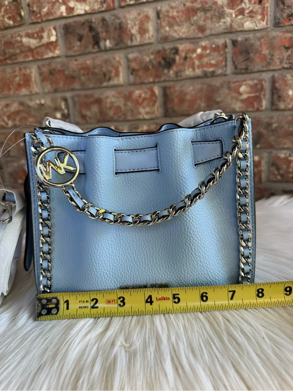 Michael Kors Blue Leather Chain-Accent Shoulder Bag